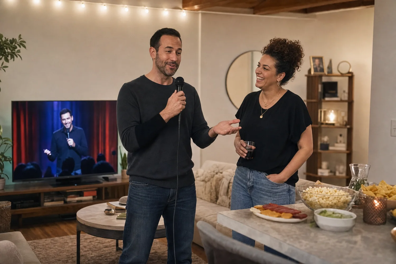 At-Home Comedy Club date-night setting.