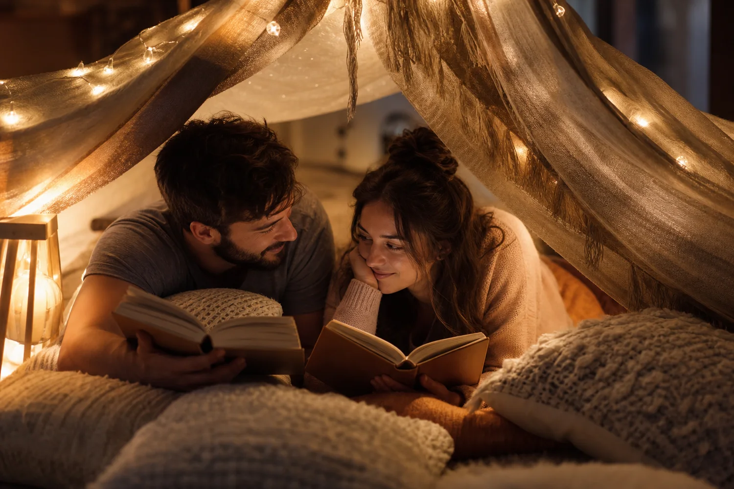 Blanket-Fort Reading Hour date-night setting.