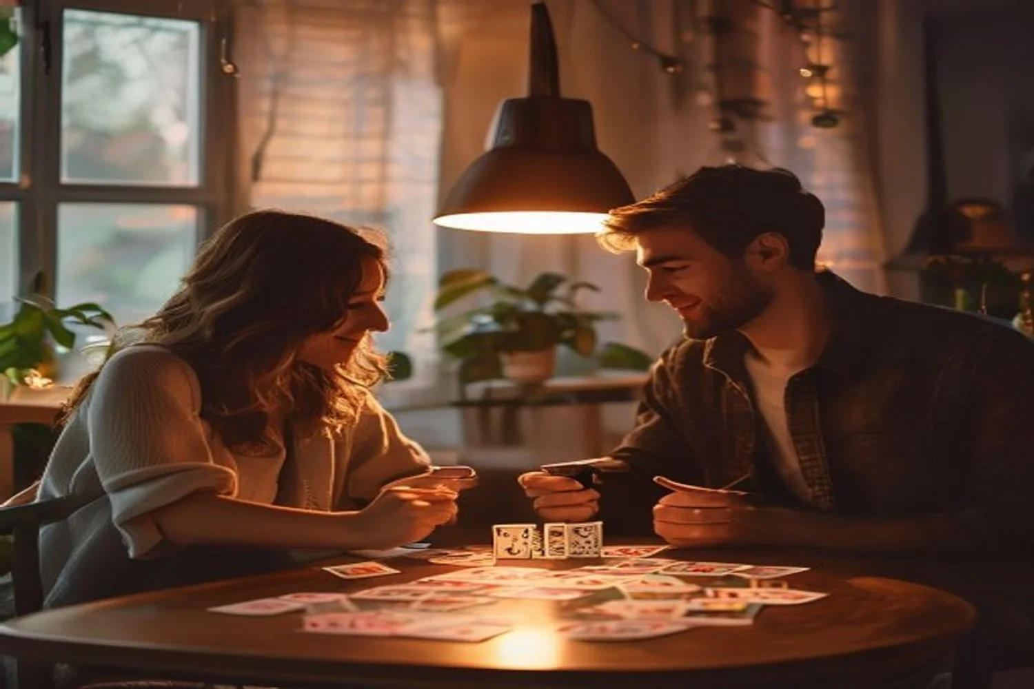Card Game With Conversation Stakes date-night setting.
