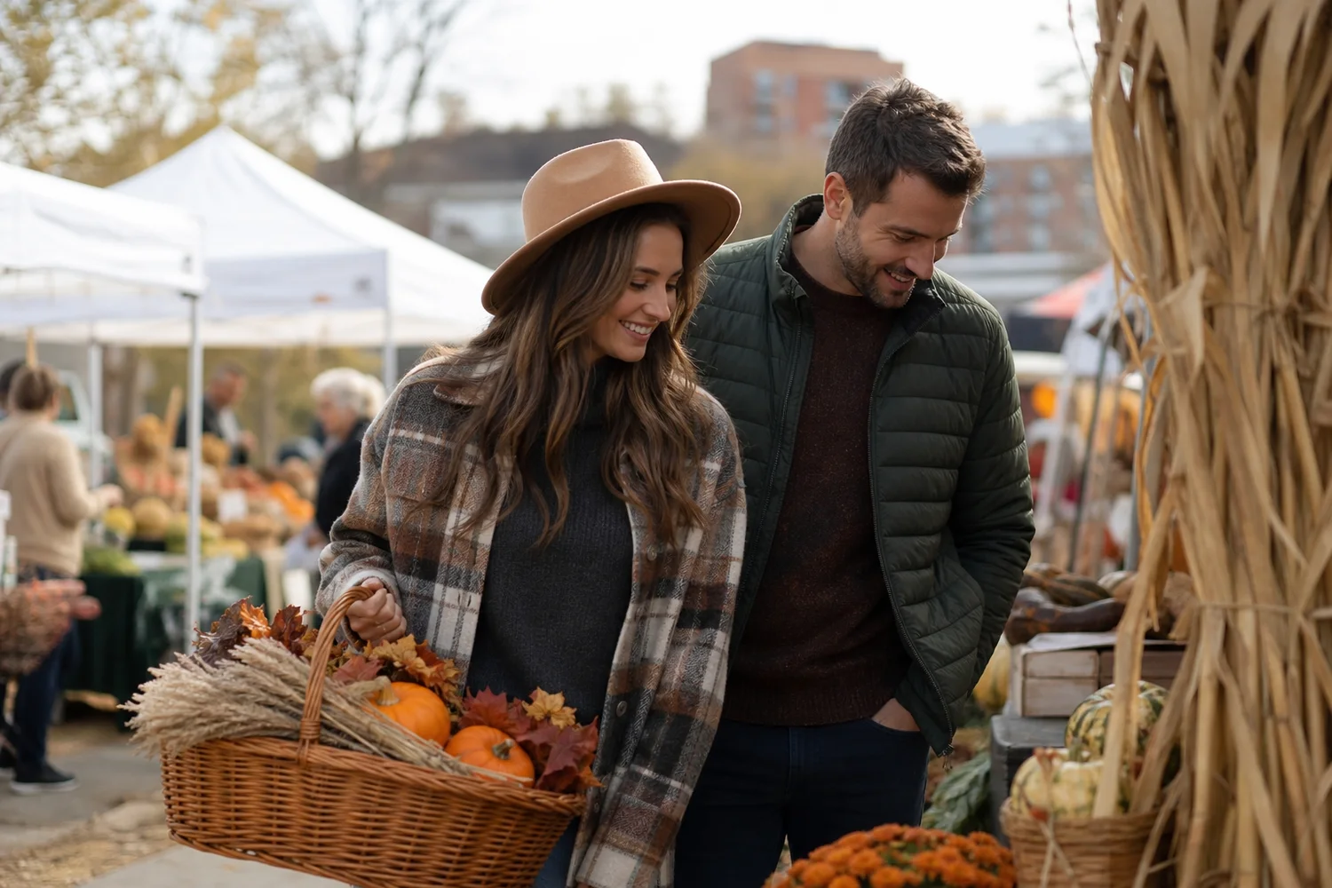 Fall Farmers Market Basket date-night setting.