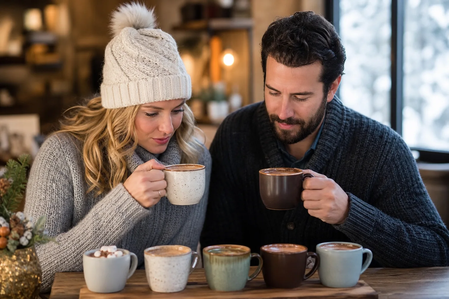 Hot Chocolate Flight date-night setting.