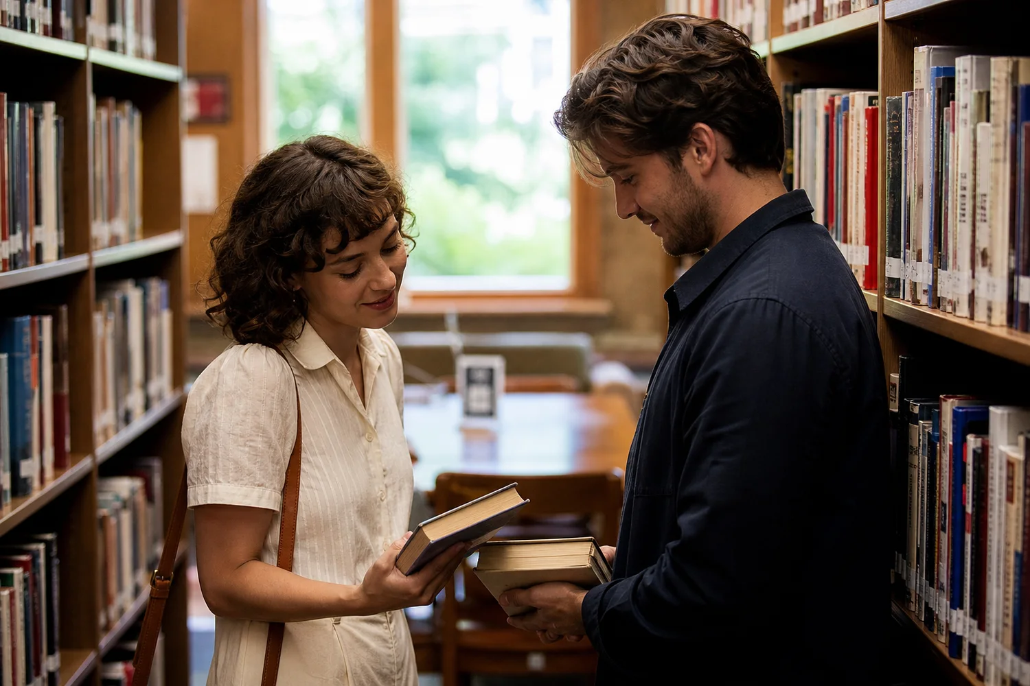 Library Two-Pick Reading Date date-night setting.
