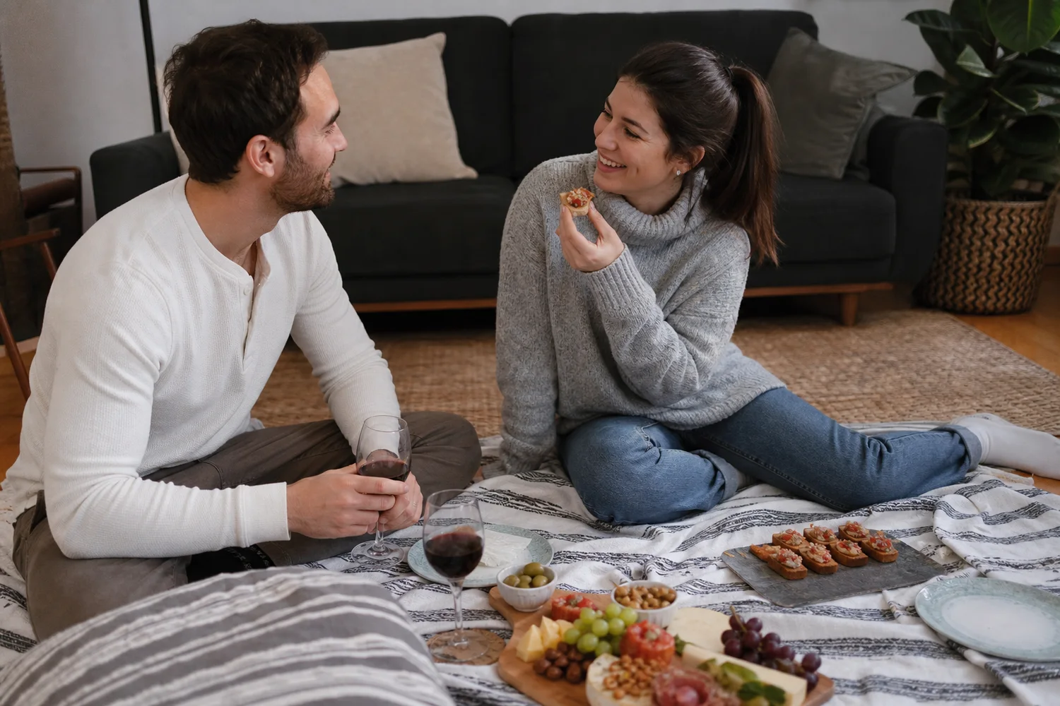 Living-Room Floor Picnic date-night setting.
