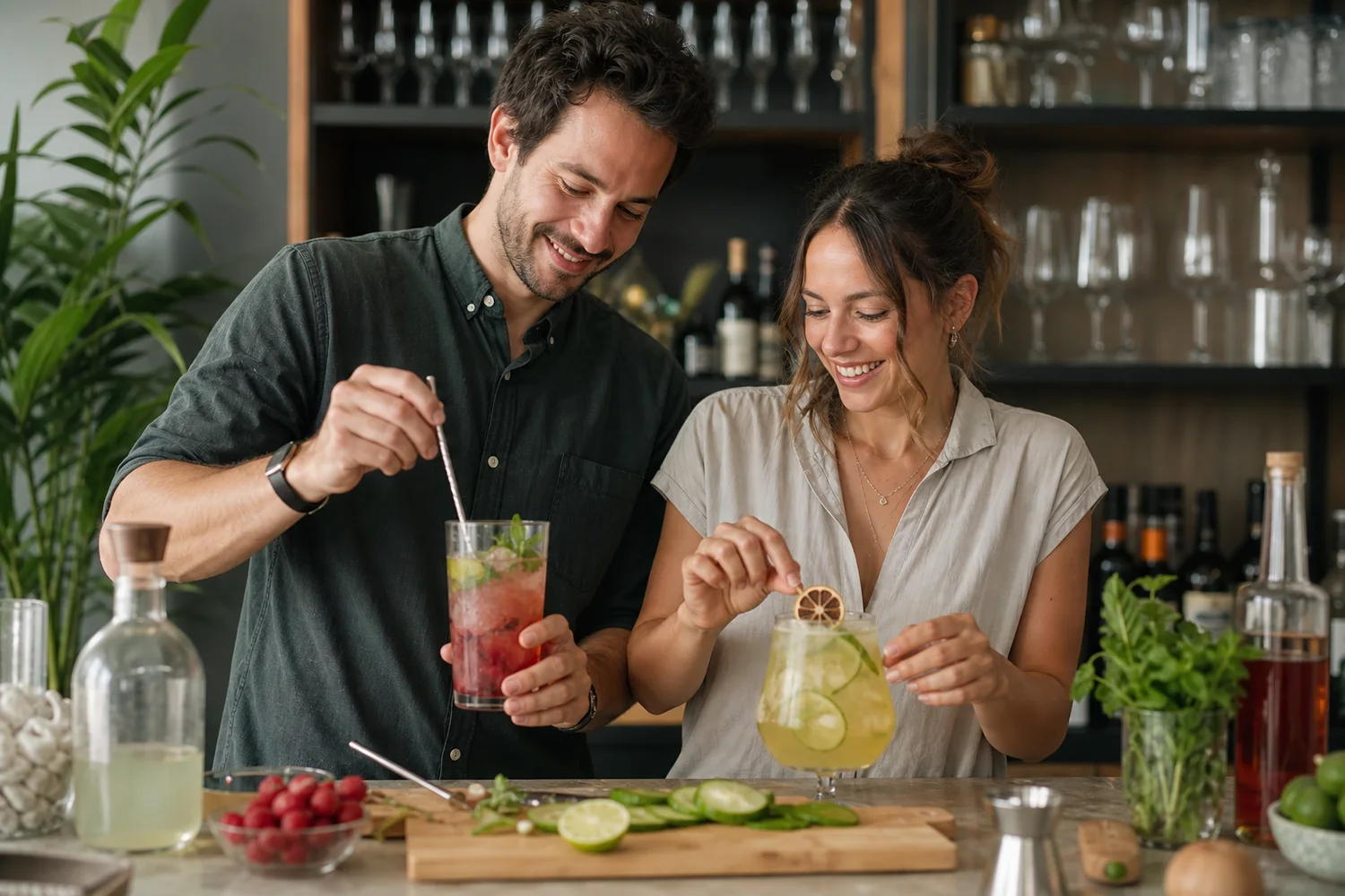 Make a House Cocktail and Mocktail date-night setting.