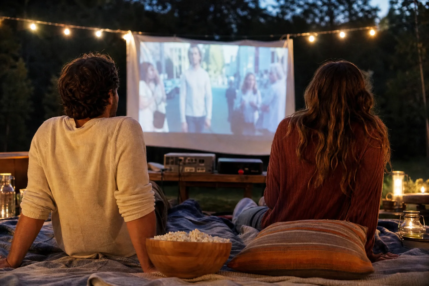 Outdoor Movie Picnic date-night setting.