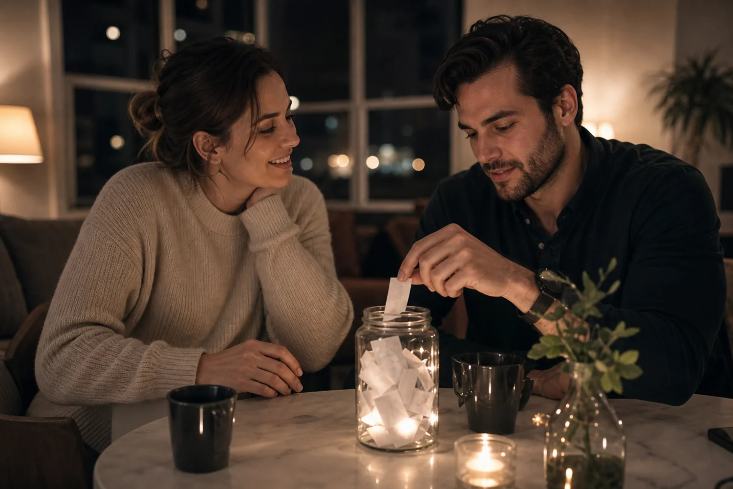 Question Jar After Dark date-night setting.