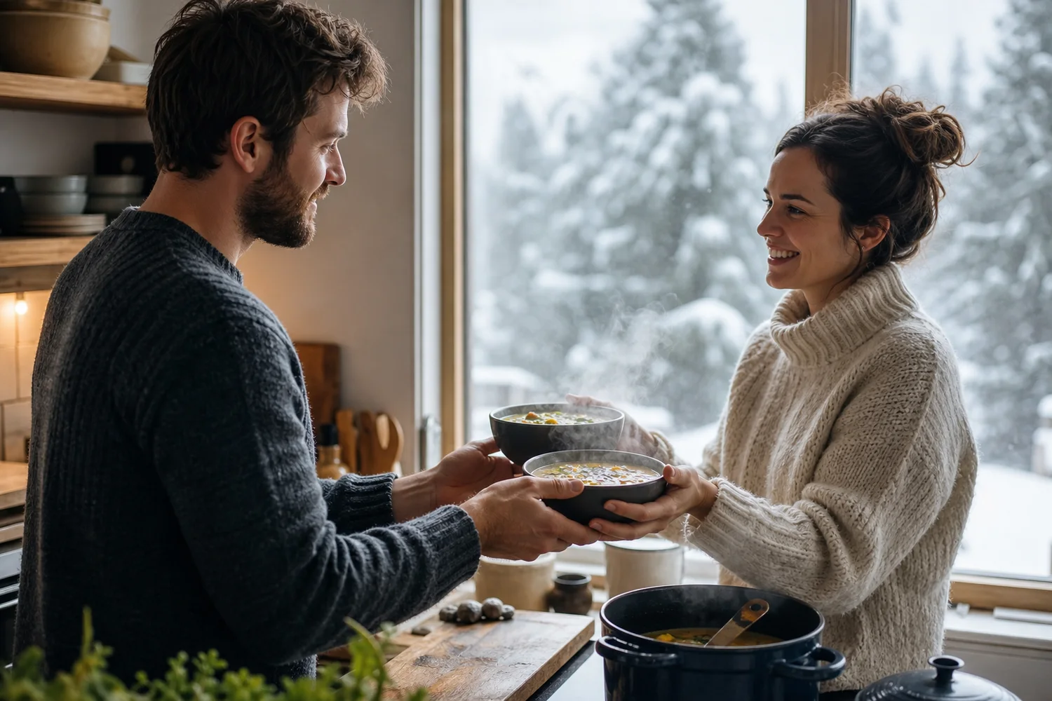 Snow-Day Soup Swap date-night setting.